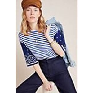 Scotch & Soda Blue and White Striped Short Sleeve Tee